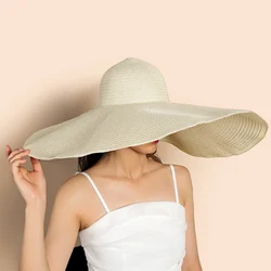 Foldable Large Brim Sunshade Hat Beige Oversized Panama Beach Women Straw Hat
