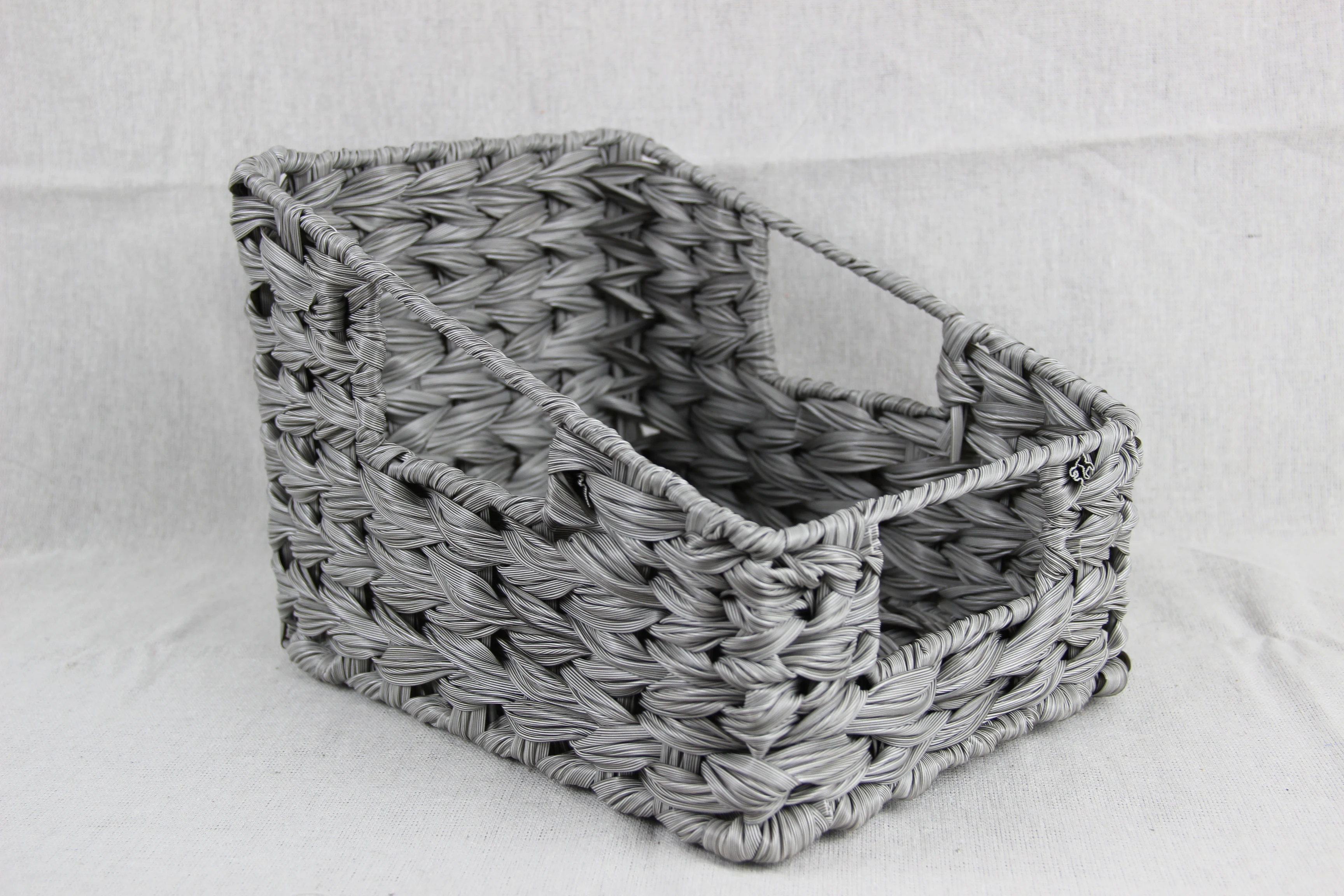 Professional Factory Grey Trapezoid Woven Plastic And Wire Basket For Home Storage