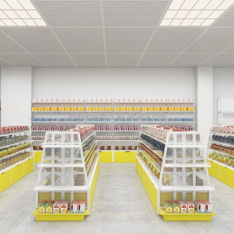 Factory Custom Candy Shop Shelves Double side Design Gondolar Display Racks Stand for supermarket Groceries and Snacks