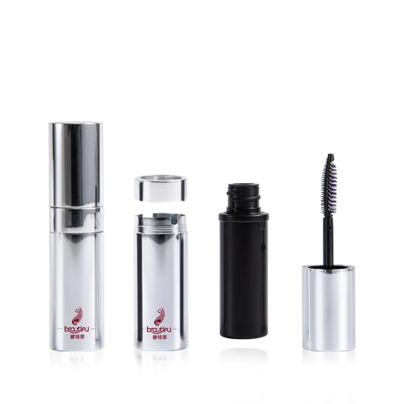Shiny silver refillable PCR plastic mascara packaging container tube bottle with aluminum shell