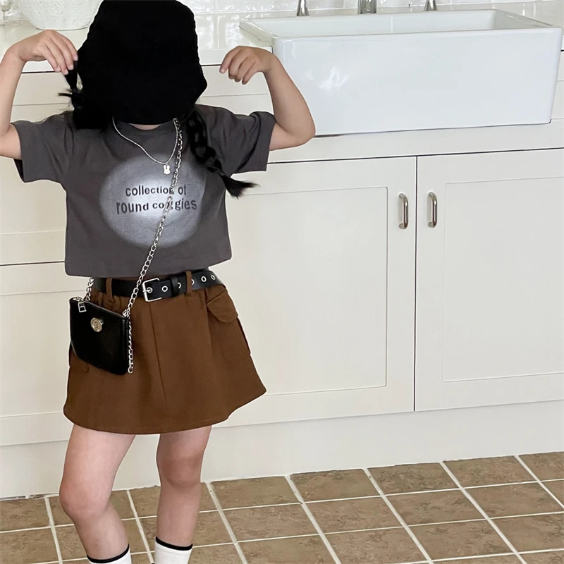 2023 hot girls short sexy mini skirts children high waisted pocket skirt toddler girls skirts dress with belts for kids