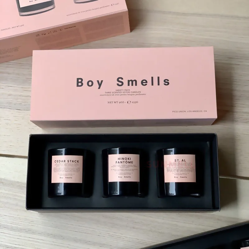 Custom Luxury Uncoated Cardstock Paper Candle Packaging Boxes Design Logo 3 Piece Candle Set Lid And Base Gift Box