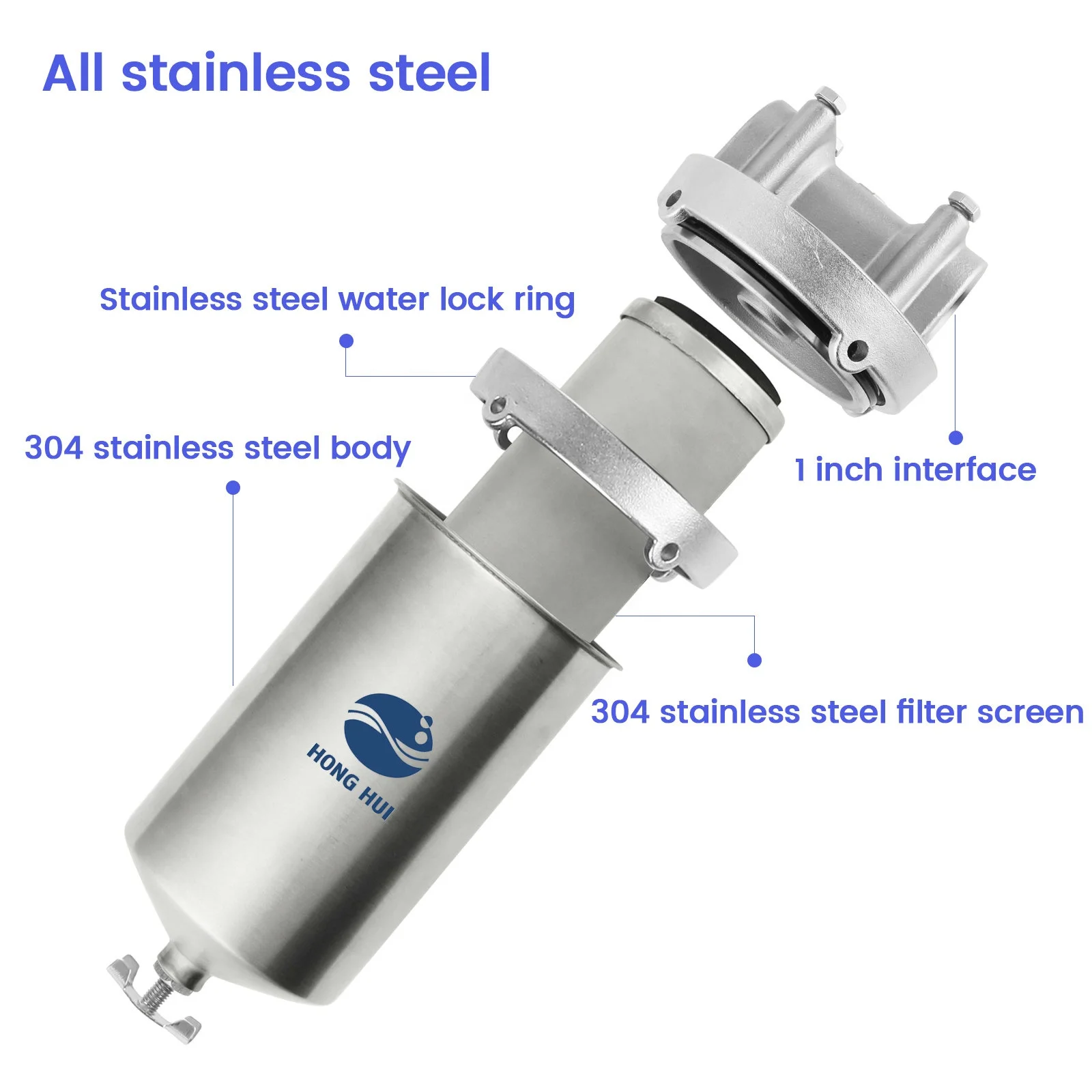 HONG HUI HN-5A NSF 5 Inch Filter Housing Whole House Water Filter Housing Stainless Steel Water Filter Housing