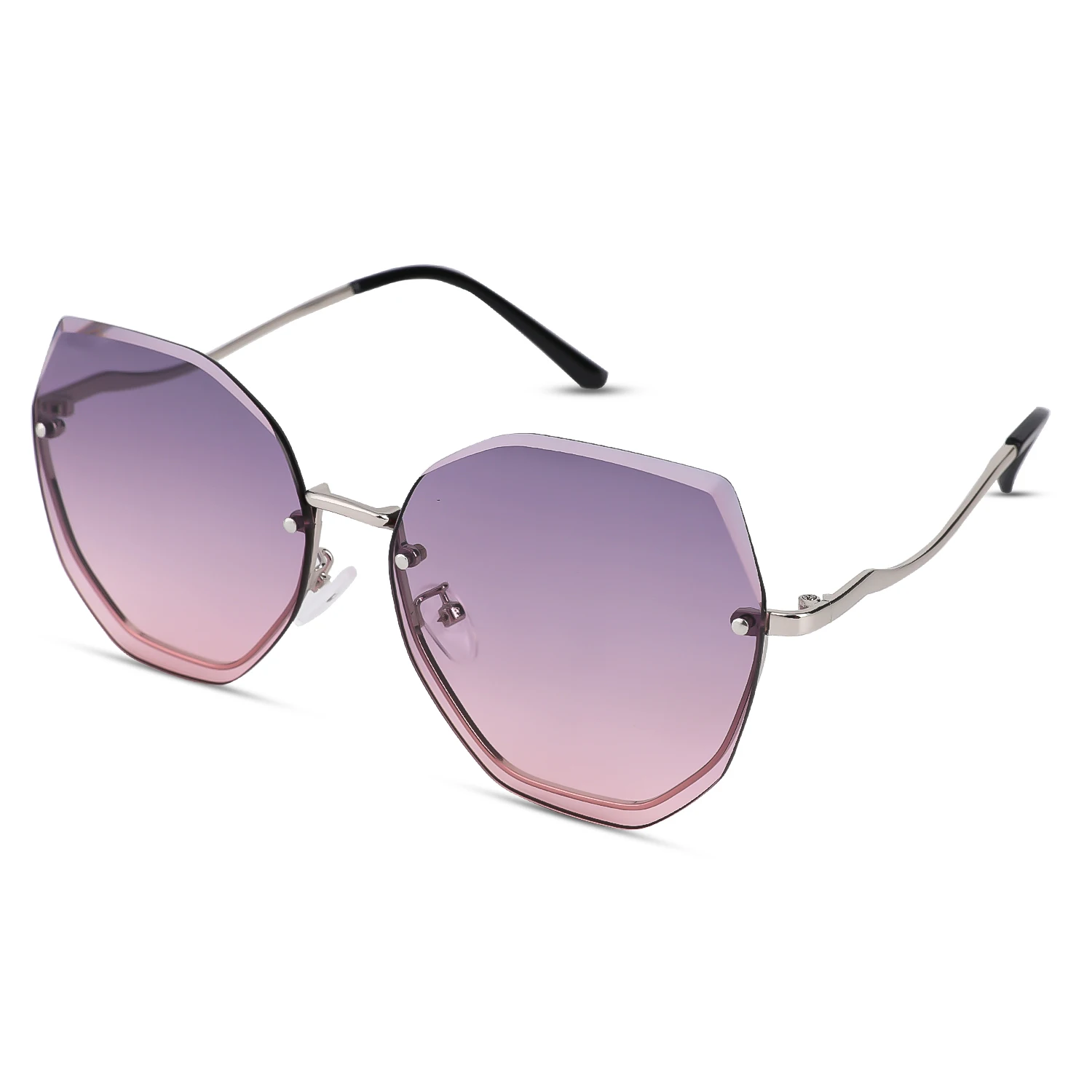 Korean version rimless cut edge advanced sense sunglasses polygon fashion trend all match sunglasses for men glasses 8028