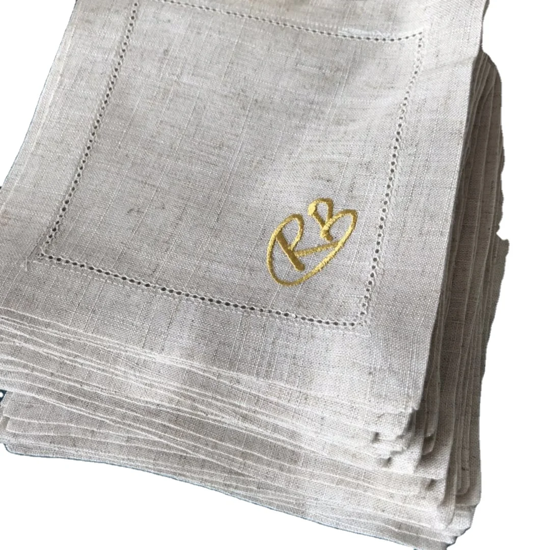 natural european french 100% pure linen hemstitch cocktail napkin stonewash customize embroidery