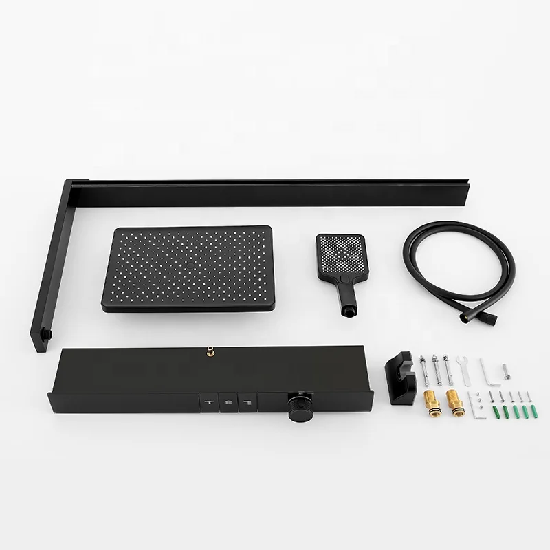 Factory stock brass black piano keys Wall mounted multifunctional thermostatic rainfall  bath shower faucets