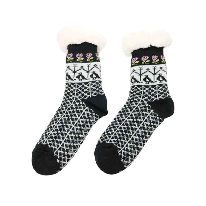 Custom Logo Women Home Fashion Slipper Socks Fuzzy Thick Warm Winter Heavy Fleece Lined Stockings Wholesale Socks Unisex