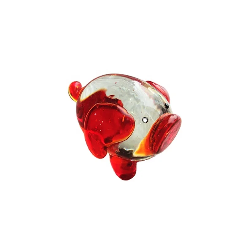 
Hand Blown Art Glass Animal sculpture Lampwork Glass Red Pig Figurine Murano Glass Pig 