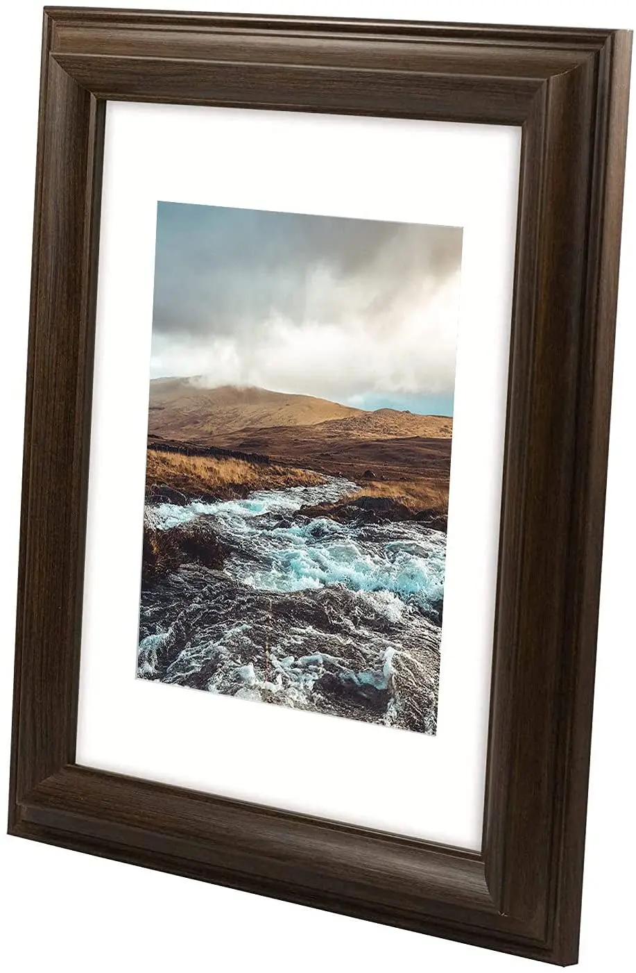 11x14 Brown Color Photo Frame 2-inch wide with Ivory Mat for 8x10 Picture and Real Glass