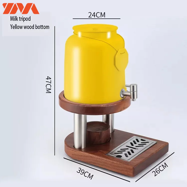 Ceramic Milk Dispenser With Wooden Stand Porcelain Dispenser For Buffet Electric Drink Bucket With Holder