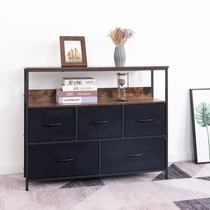 Modern TV Stand Living Room Dresser TV Stand Entertainment Center with Fabric Drawers Media Console Table with Open Shelves