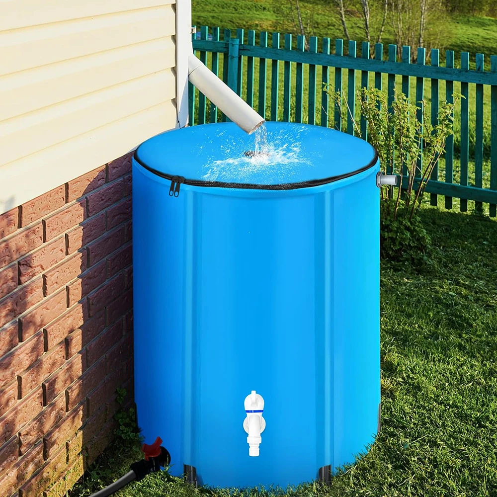 100 Gallon Portable Water Storage Container Rain  Barrel with Filter Spigot Overflow Kit