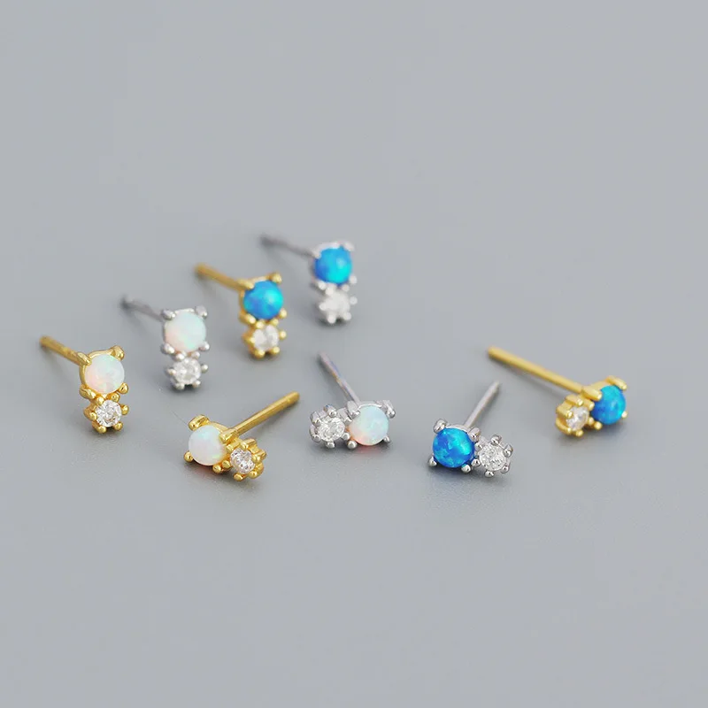 Exquisite Tiny Natural Opal Earrings Vintage Fashion Real Gold Plated S925 Sterling Silver Stone Turquoise Earrings
