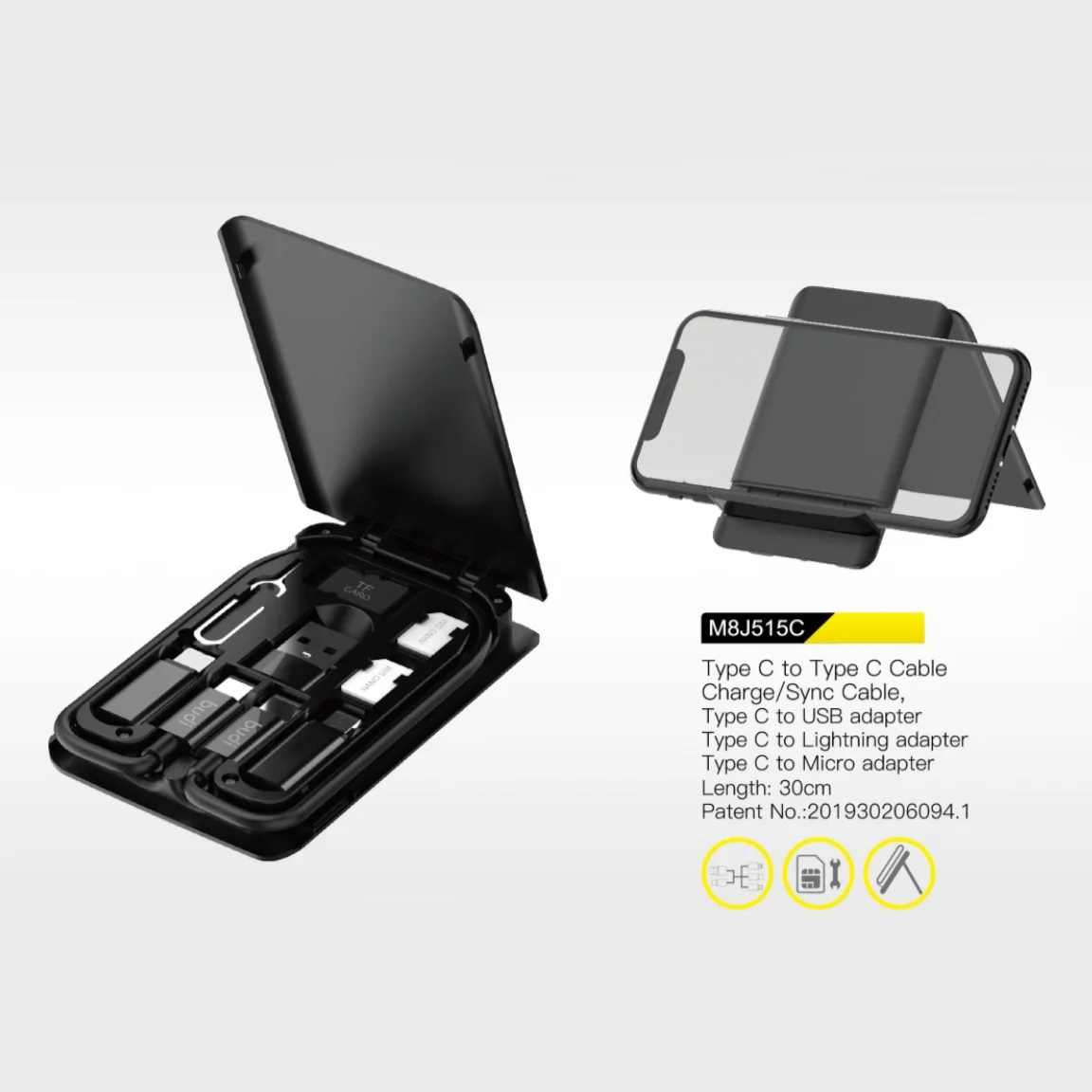 Набор кабелей для зарядки с Type C на микро-адаптеры USB A SIM-картой иглой извлечения и штифтом подставка