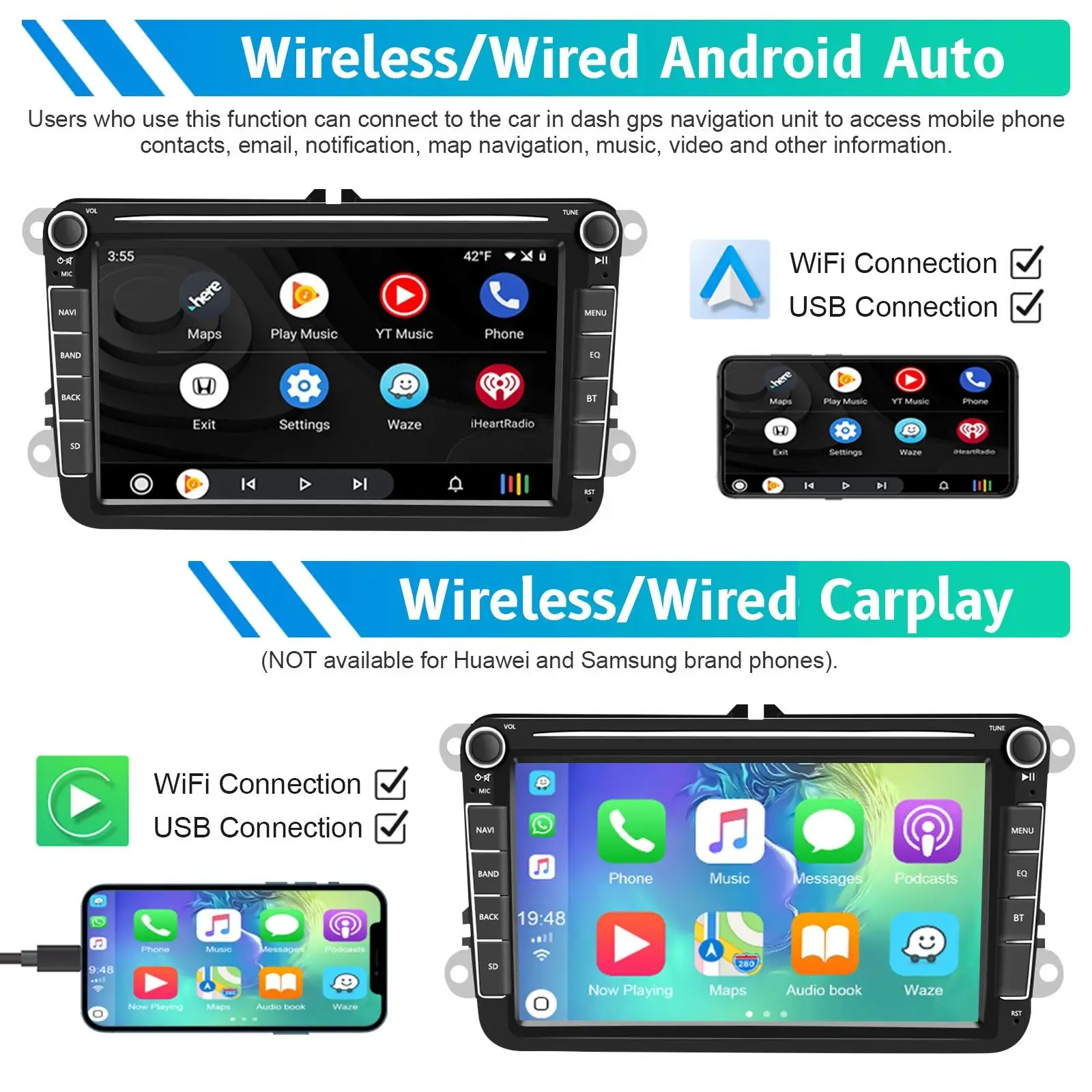 8' Android 13 Autoradio Car Radio Carplay Android Auto GPS WiFi FM RDS For VW/PASSAT/SKODA/POLO/GOLF 5/6