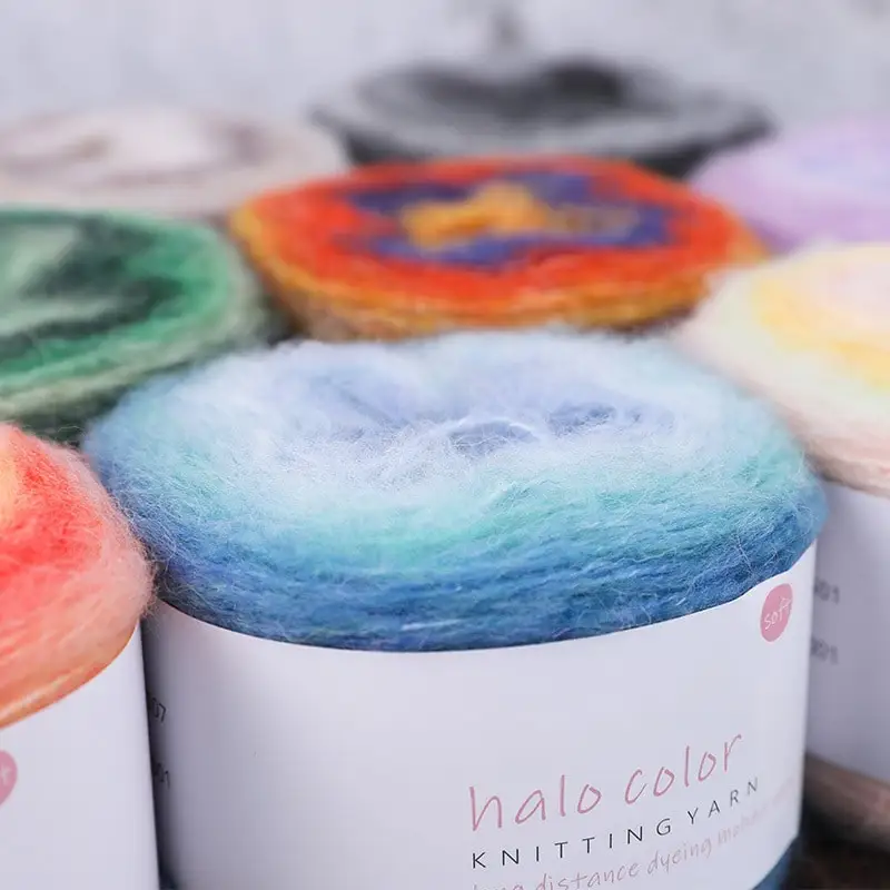 ZENGLONG textile crochet fancy hand knitting yarns wholesale 238m/roll wool blended rainbow gradient colorful cake yarn