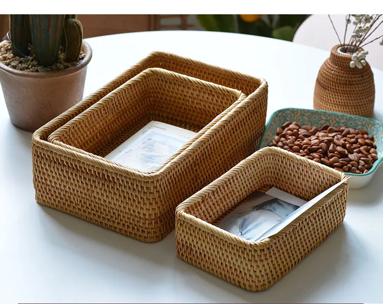 Robben Fruit Vine Bread Home Decoration Handmade Rectangular Weaving Wicker Storage Basket 1