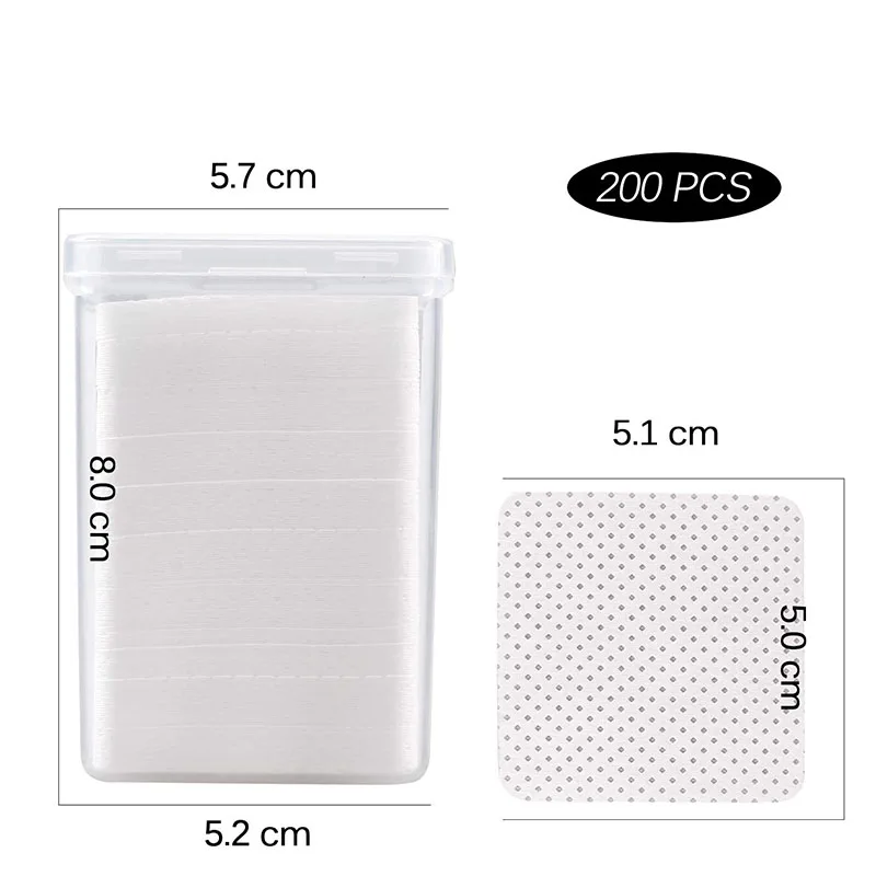 Private Label Plastic Box Lint Free Nail Cotton Wipes Custom Nail Polish Remove Wipes 200pcs