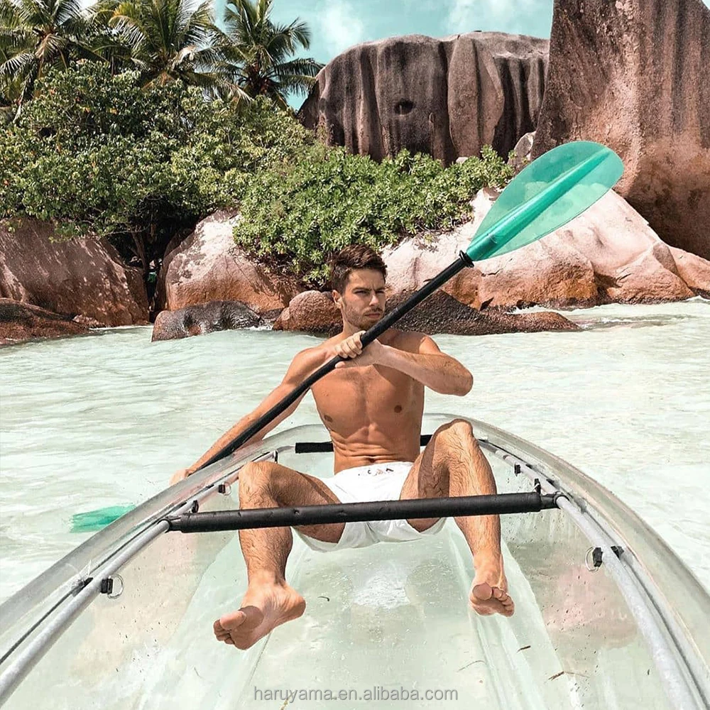 One seat see-through glass crystal clear bottom lighted led kayak for sale