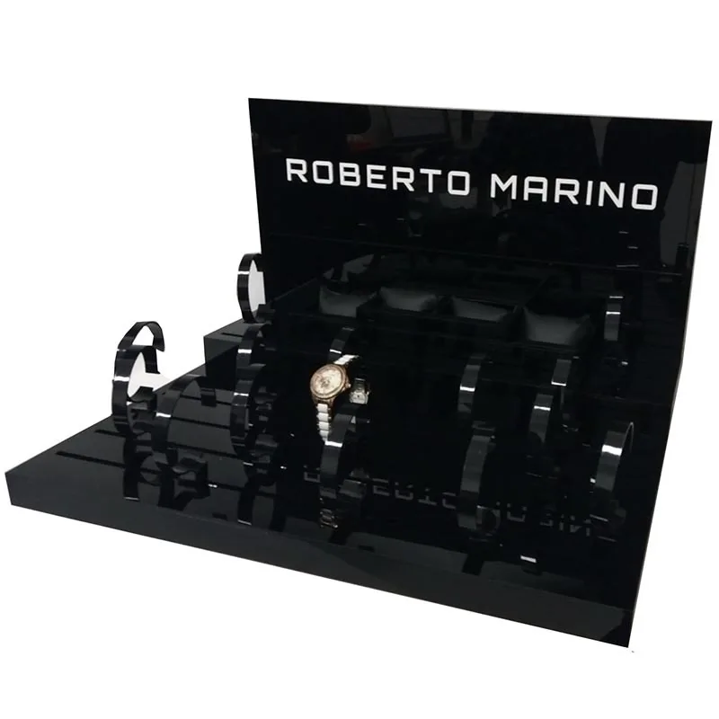 New design counter L shape acrylic wrist watch Smart Bracelets display stand for retail store Modern Jewelry Display Cases