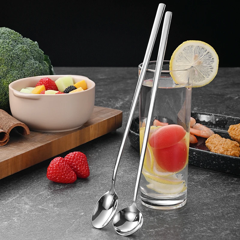 Hot Selling Long Handle Bar tools Stainless Steel Tableware Seasoning Coffee Ice Cream Tea Spoon Stirring ice Spoon sauce spoon