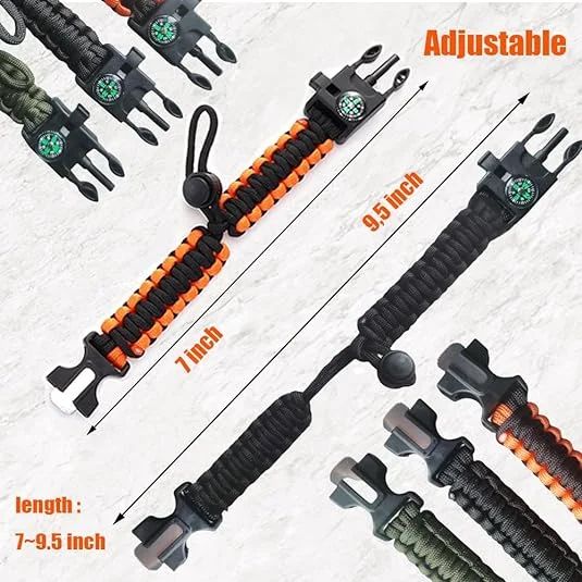 Hot Selling 550 Paracord Survival Bracelet 5 in 1 Adjustable Size Paracord Compass Rope Bracelet for Camping