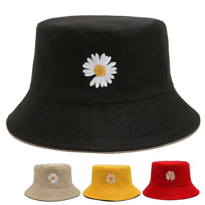 Custom Spring Women Bucket Fishing Plain Hats Sunscreen Sun Cap Little Daisies Double-sided Wear Lady Fisherman Hat