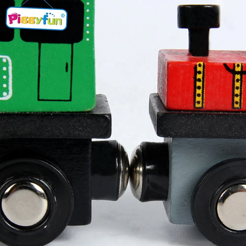 Kids educational toys cartoon wooden magnetic railway train tracks set