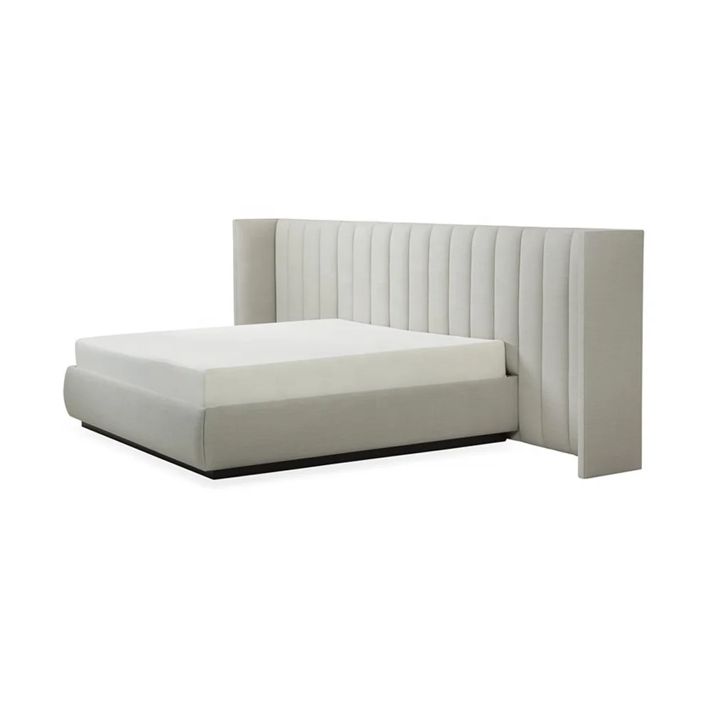 Custom made fabric uphosltery hotel king size bed modern design fully upholstered high headboard bedroom king bed