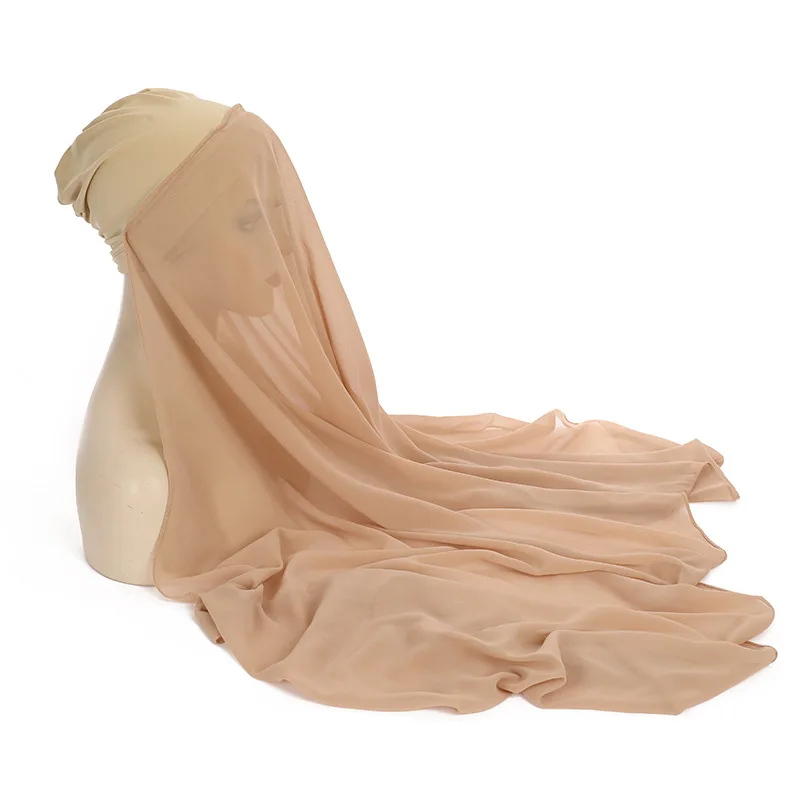 New Convenient Terylene Wrap Headscarf Four Seasons General Plain Chiffon Scarf Ladies Forehead Cross Headscarf Cap