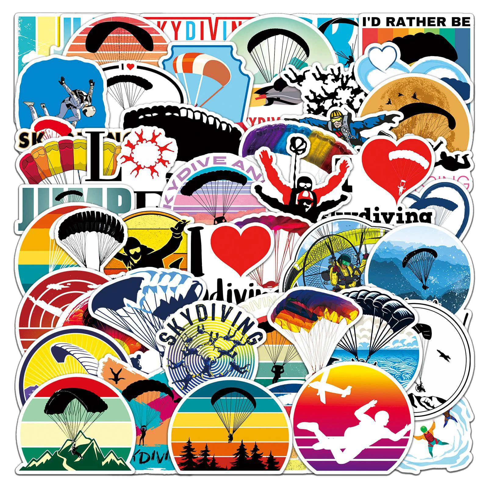 50Pcs Outdoor Skydiving Extreme Sport Graffiti Stickers For Luggage Phone Decor Parachuting Logo Sticker