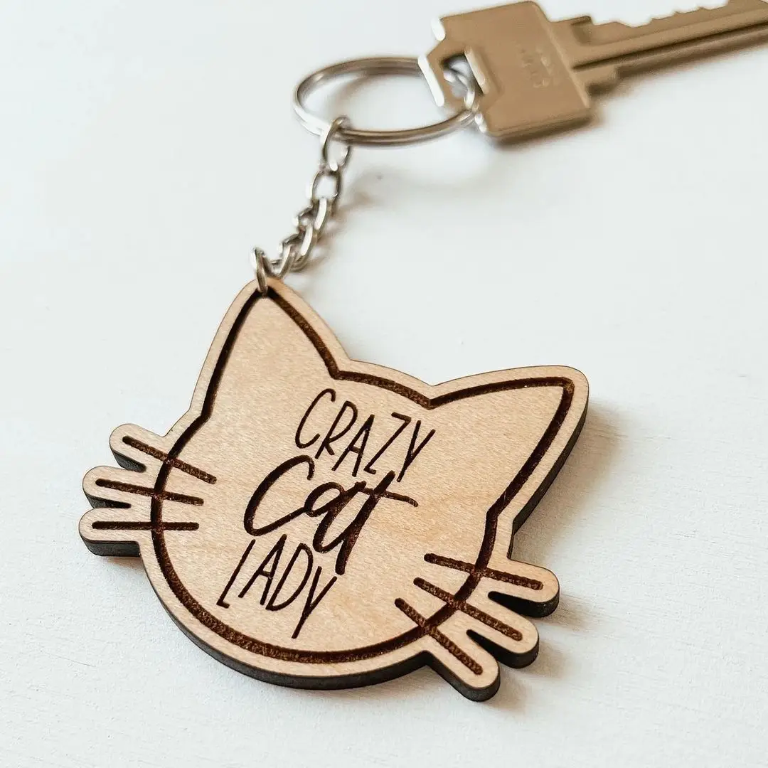 Customized Hot Sale Fashion Keytag Along Little Cute Printed Engraved Wooden Keychain