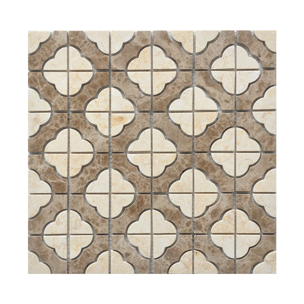 New Arrival Polished emperador dark & egypt marble mosaic beige Flower Design marble Mosaic Tile for TV Background Wall