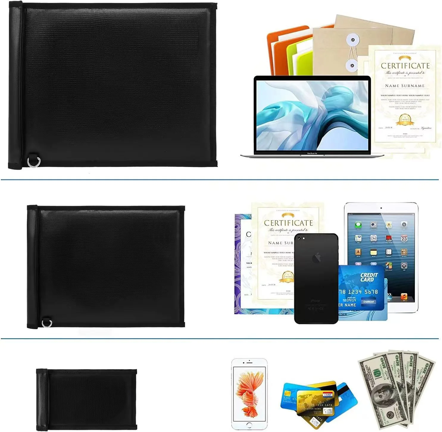 Faraday Bag Set for Laptops & Tablets & Car Keys 3 Pack Faraday Cage, Faraday Key Fob Protector, Fireproof & Waterproof RFID Bag