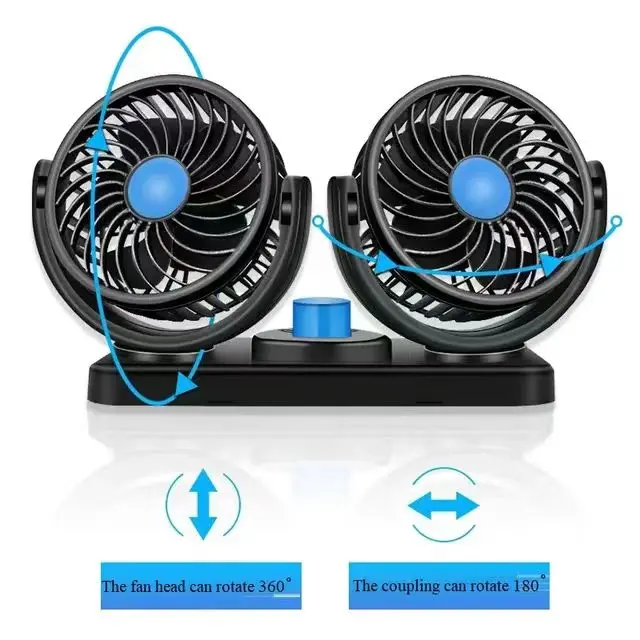 12V 24V 360 Degree Rotation Adjustable Strong Wind Car Air Fan 2-In-1 Air Circulator For Truck