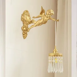 Crystal Lamp all copper crystal brass flower angel wall lamp