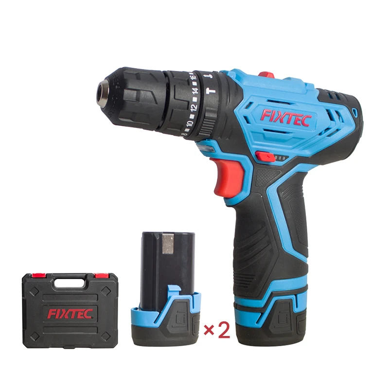 FIXTEC Hammer Function LED Light 0-350/0-1300rpm 2x1500mAh Battery Wireless Portable Hand Drill Machine Cordless Screwdriver