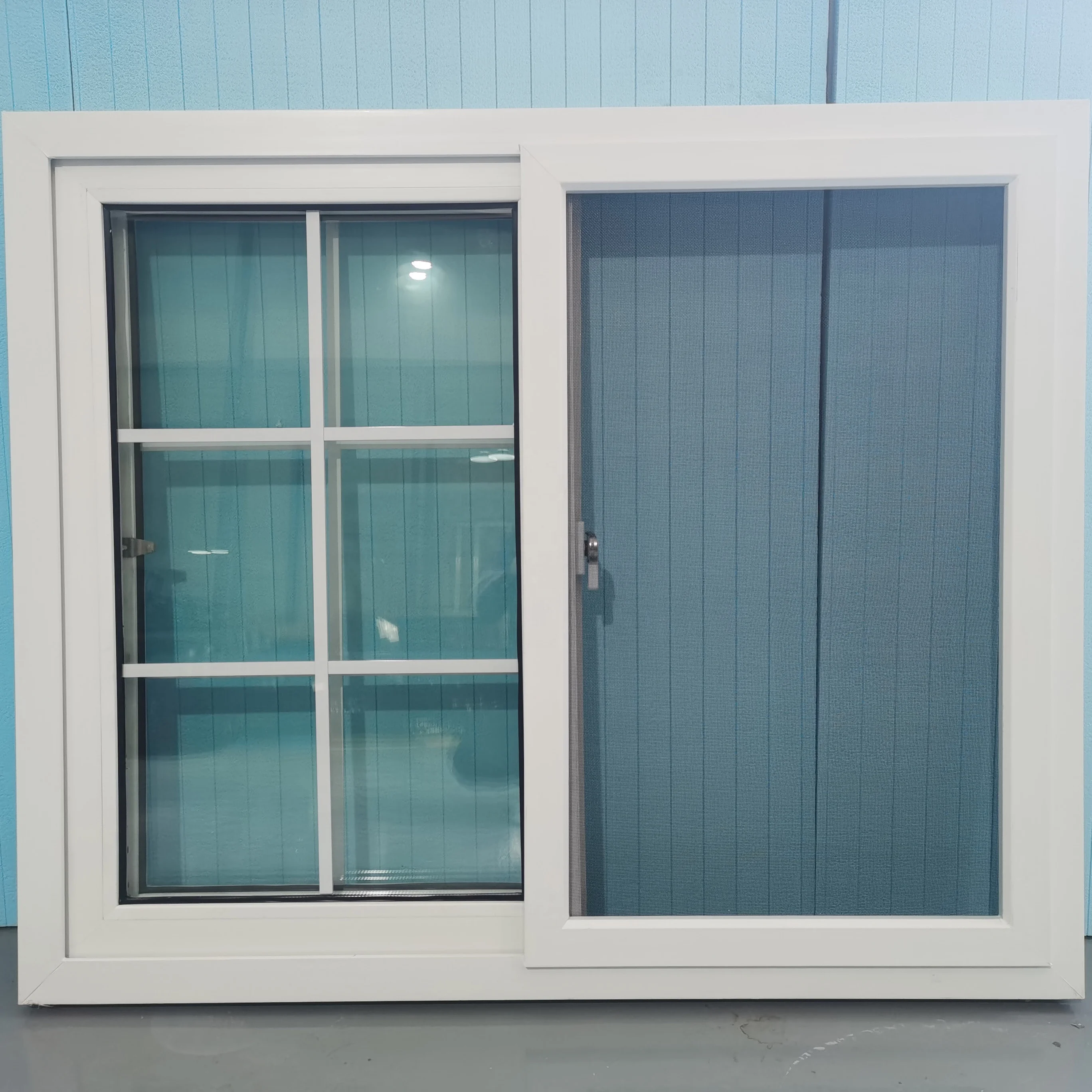 Manufacturing sliding windows Upvc double glass plastics window with grill design