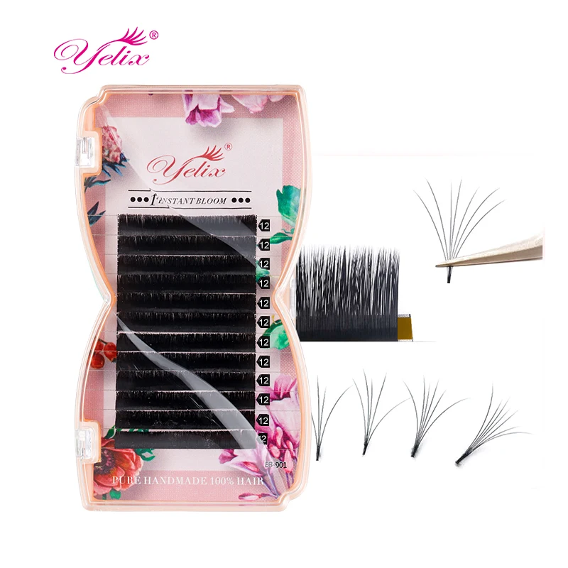 Yelix Pbt Korean Cashmere CC D Double Curl Blossom Lash Tray  Pro Point Lash Extension Cils 03 volume Russe Eyelash Extensions
