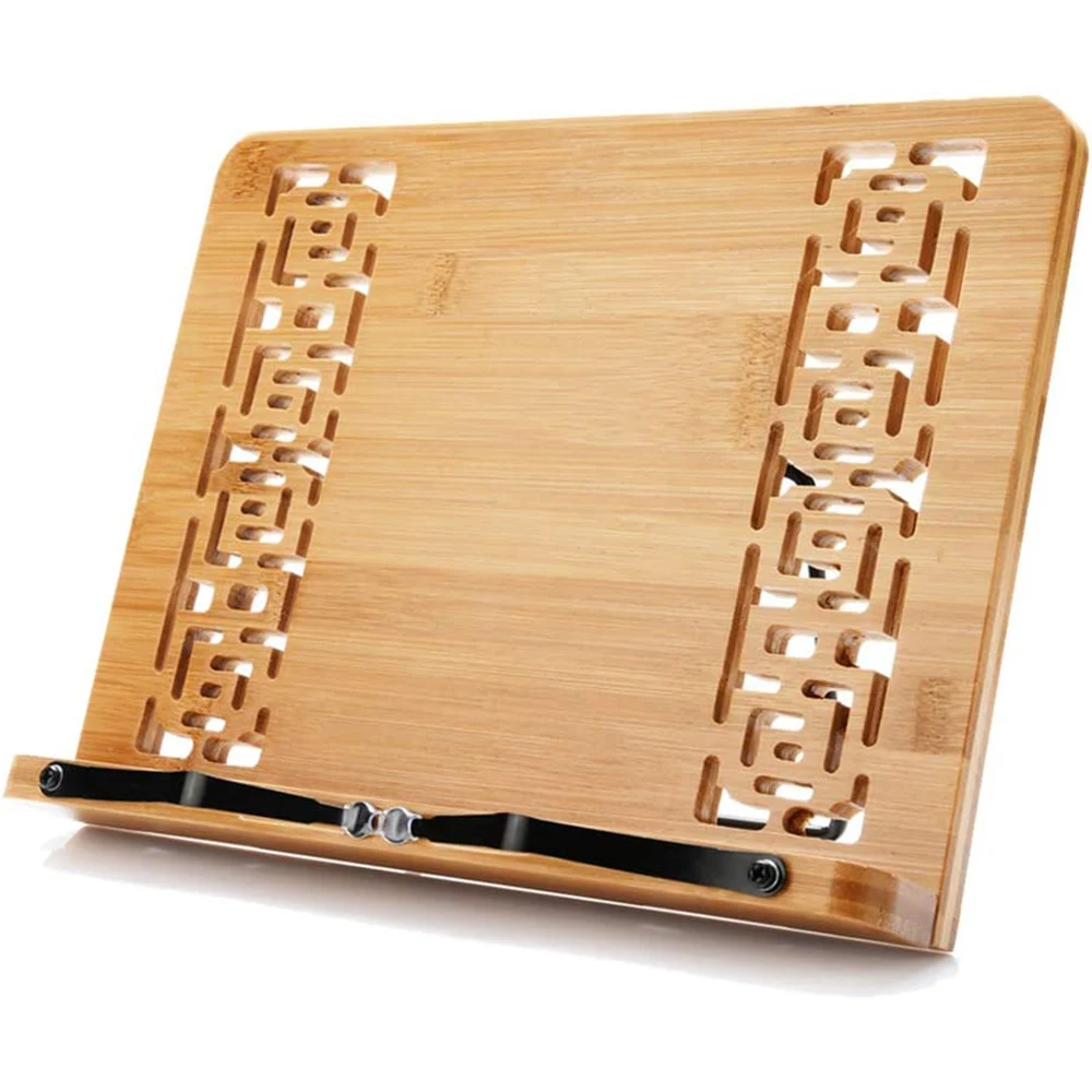 Bamboo Wood Large Foldable Tablet PC Textbook Book Stand with Hollow Pattern