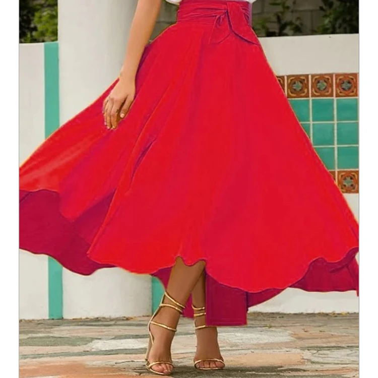 Женская однотонная элегантная юбка с большим подолом и поясом, повседневные юбки