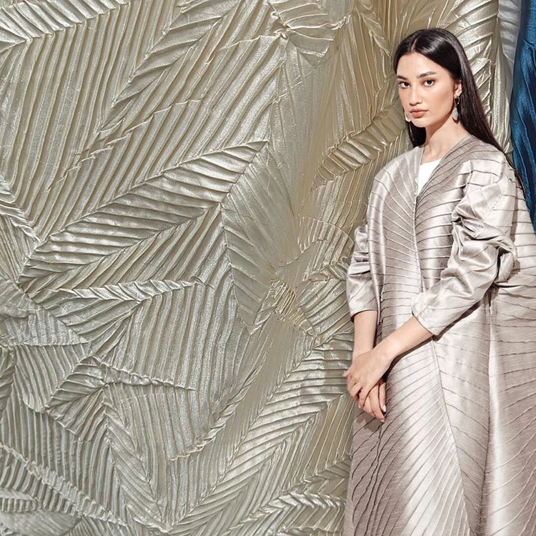 Hot sale abaya material cloth breathable pleated texture crepe crinkle polyester satin fabric for dress