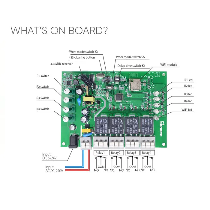 New Version Sonoff 4CH R3 Smart Home 4 Channel 2200W Wifi Remote Smart Switch WITHOUT RF