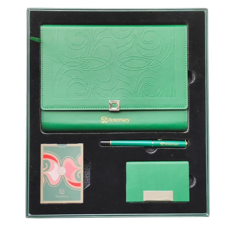 Pink Gift Sets Custom Corporate Promotional Gifts Item With Logo Name Card Holder And Notebook Gift Set