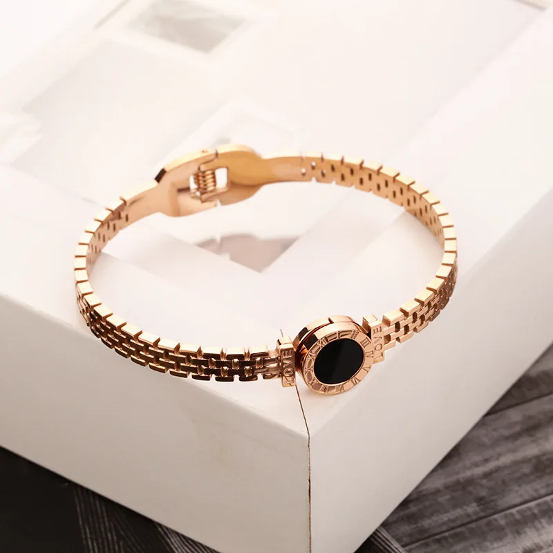 Simple Personality Roman Numeral Shell Stainless Steel Strap Hollow Bracelet For Women