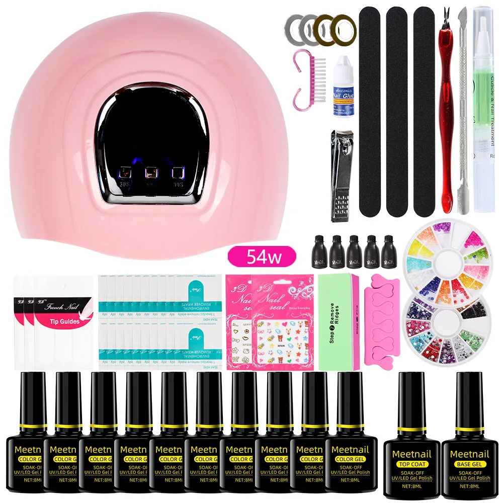 MEETNAIL gel nail polish 48W  Nail Lamp 10 Colors customization popular pastel color Gel Nail Polish Kit with UV Light