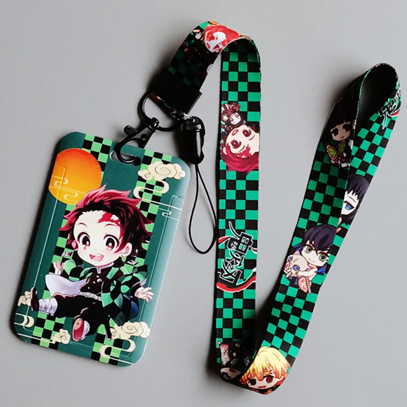 28 Styles double-sided printing Anime Bus Card Case School Meal Plastic Cards Holders Anime Card Lanyard ID Demon Slayer