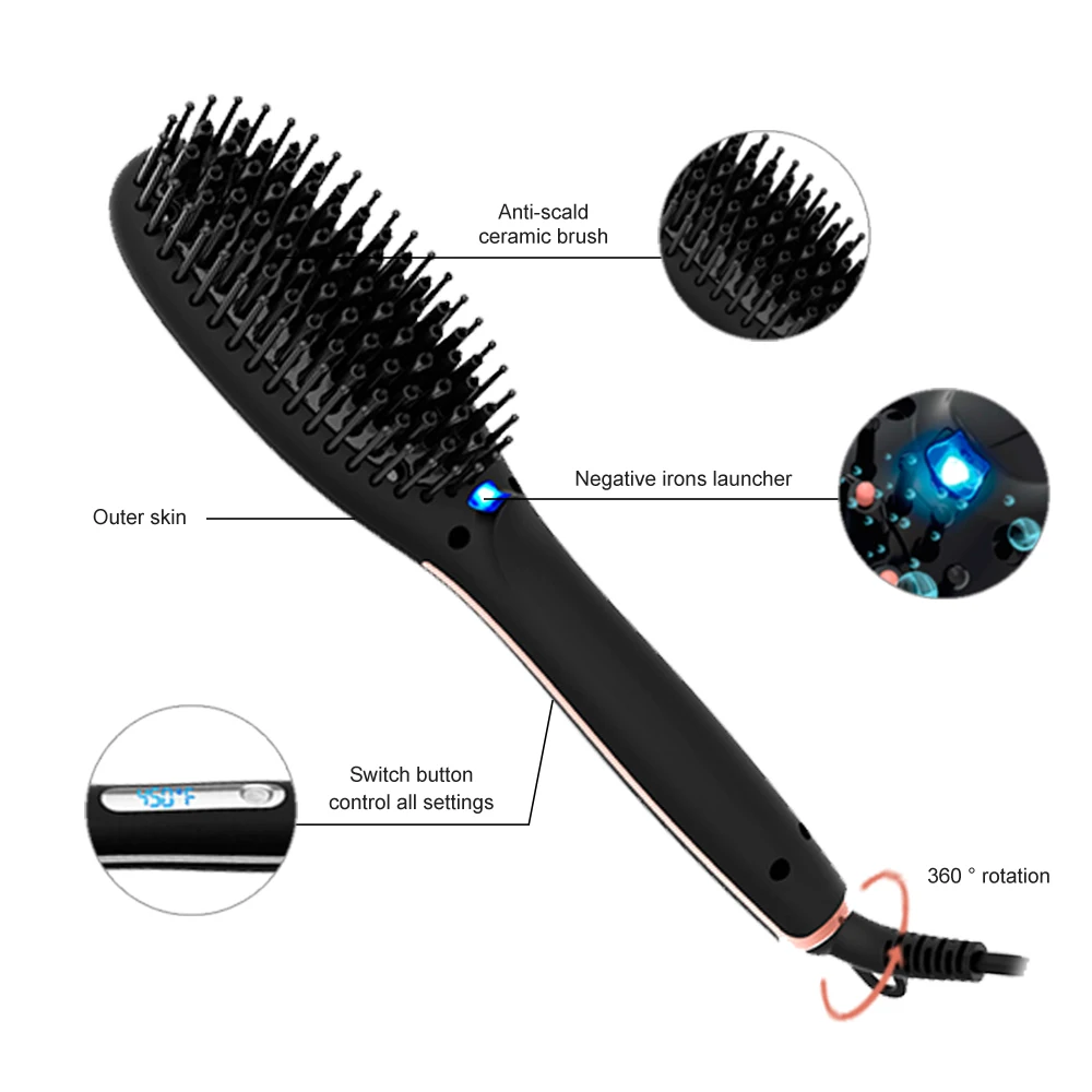 Global universal PCT fast heating anti scald negative ion straight hair comb