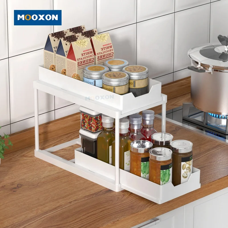 2 Tier Put Out Organiser 2022 Amazon Cabinet Under Sink Expandable Bathroom Shelf Storage Kitchen Sliding Under Sink Organizer
