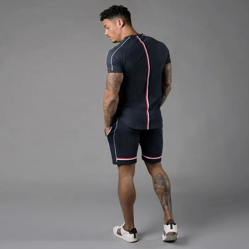 Men Slim Fit Short T-Shirt Top Quality Longline T-Shirt Light weight 93% Cotton 7% Elastane Gym T-Shirt shorts suit